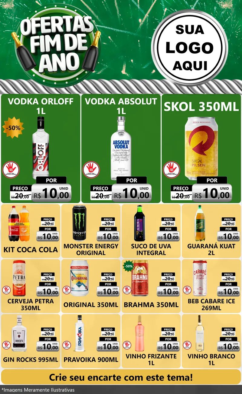 Modelo de Encarte para Encarte Grande com o tema Ofertas Fim de Ano para Distribuidora de bebidas