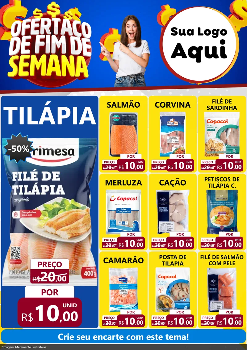 Modelo de Encarte para Encarte A4 Vertical com o tema Ofertaço de Fim de Semana para Peixaria