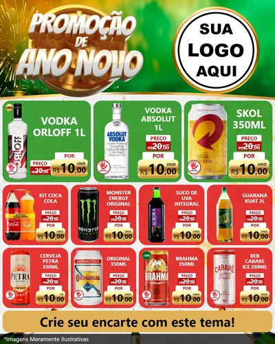 Modelo de Rede Social para Feed Instagram com o tema Promoção de Ano Novo para Distribuidora de bebidas