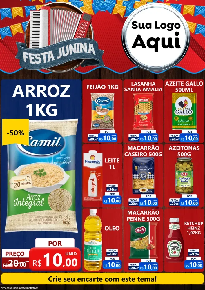 Modelo de Encarte para Encarte A4 Vertical com o tema Festa Junina para Supermercado