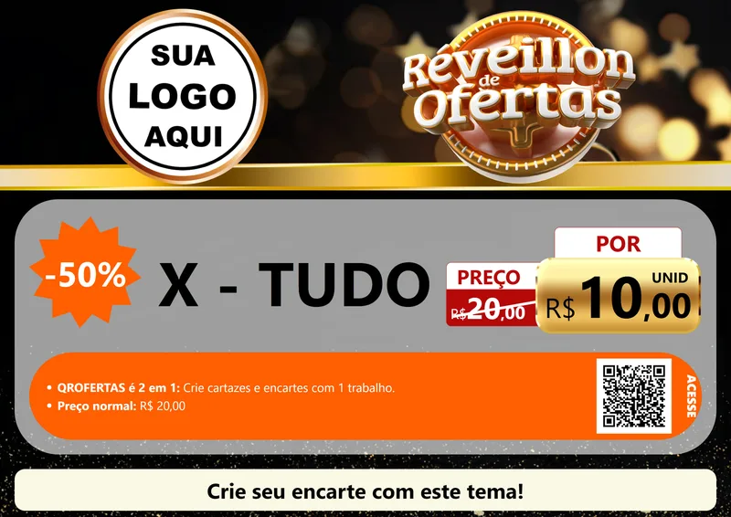 Modelo de Cartaz para Cartaz A4 Horizontal com o tema Réveillon de Ofertas para Hamburgueria