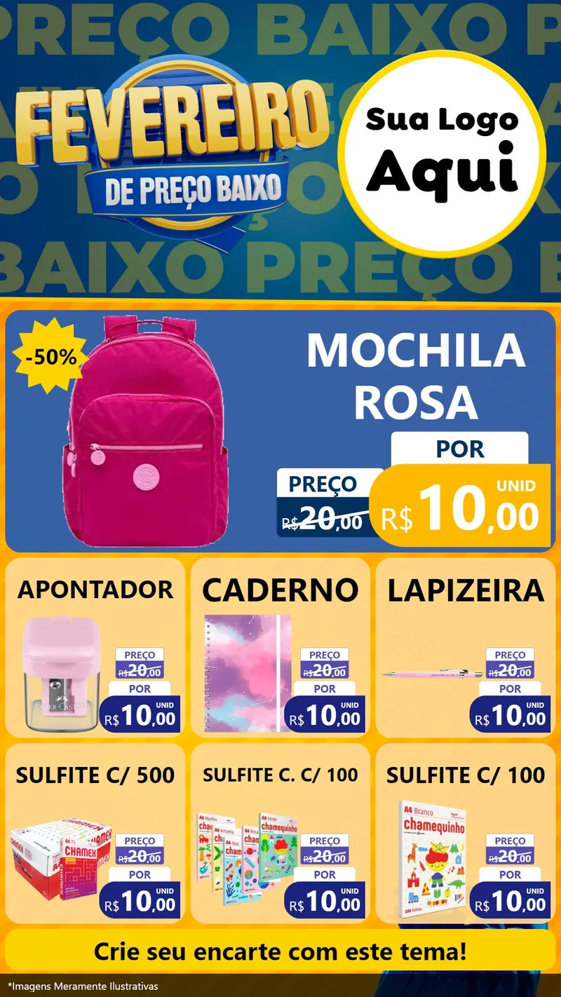 Modelo de Rede Social para Stories com o tema Fevereiro de Preço Baixo para Papelaria