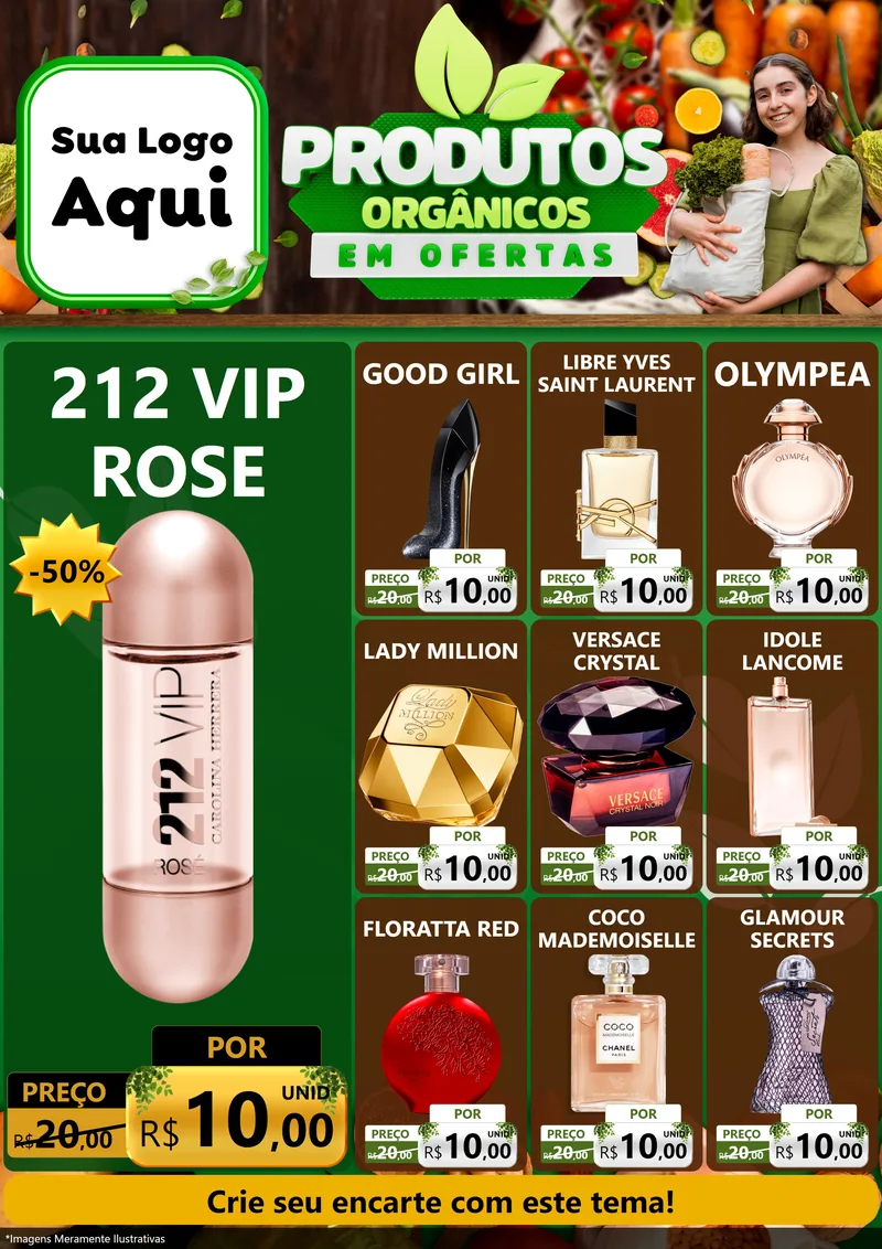 Modelo de Encarte para Encarte A4 Vertical com o tema Produtos Orgânicos em Ofertas para Perfumes