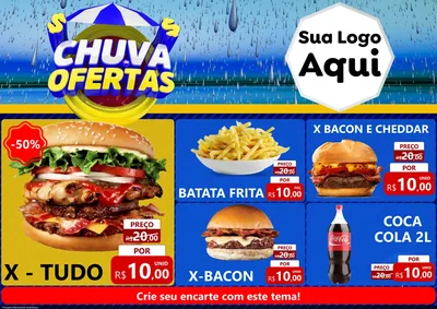 Modelo de Encarte para Encarte A4 Horizontal com o tema Chuva de Ofertas para Hamburgueria