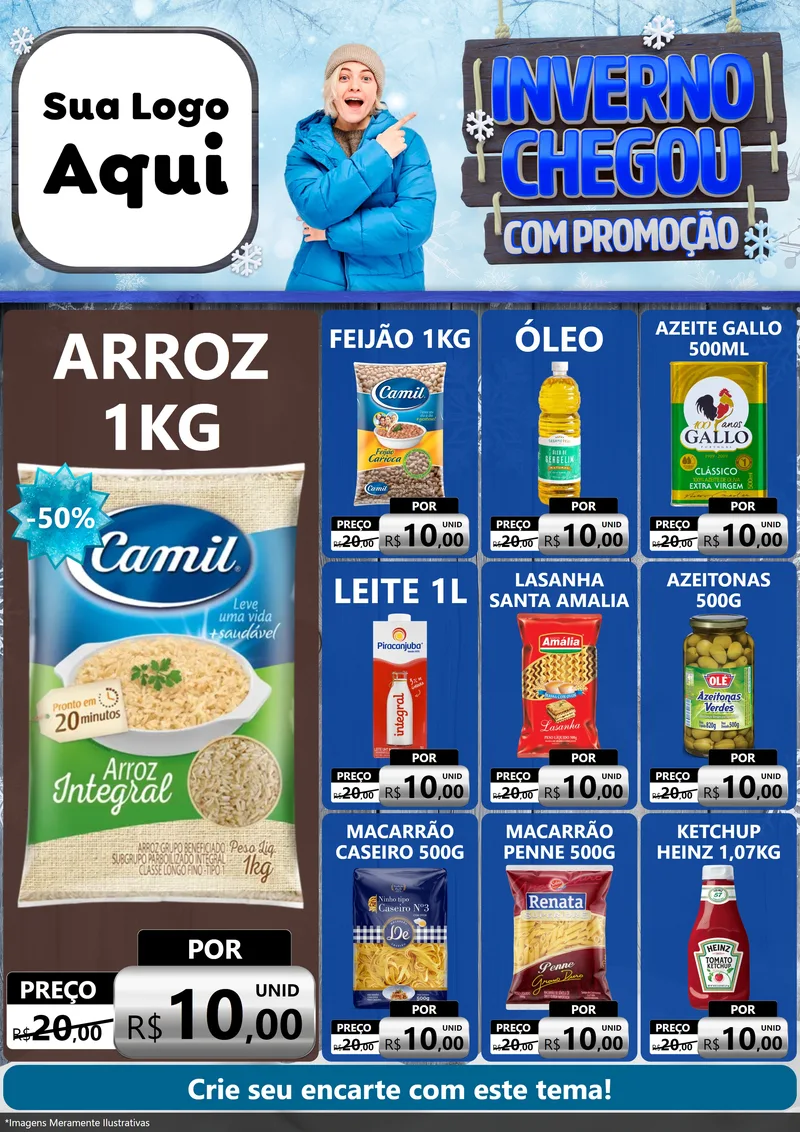 Modelo de Encarte para Encarte A4 Vertical com o tema Inverno Chegou Com Promoção para Supermercado
