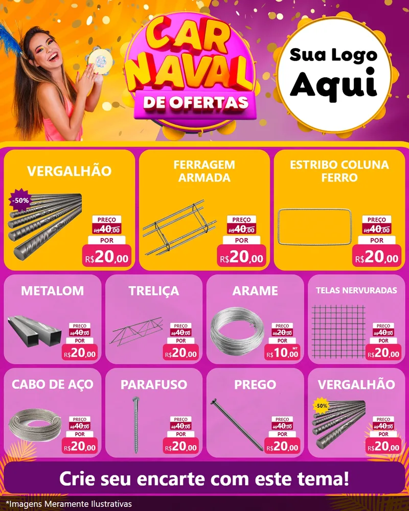 Modelo de Rede Social para Feed Instagram com o tema Carnaval de Ofertas para Ferragens