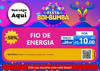 Modelo de Cartaz para Cartaz A4 Horizontal com o tema Festa Boi-Bumbá para Materiais Elétricos