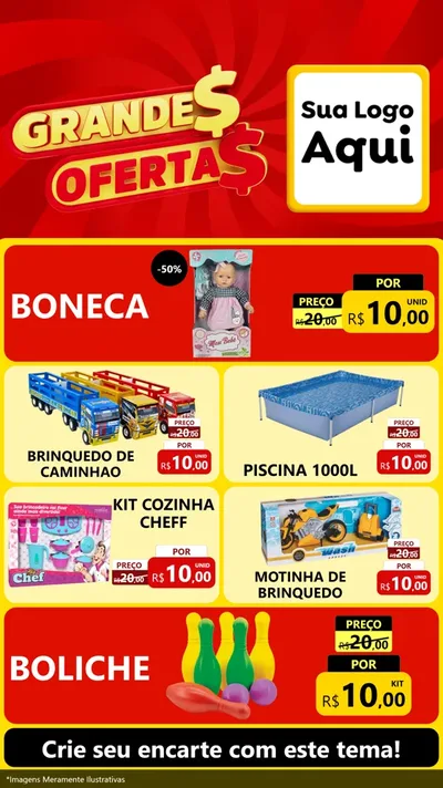 Modelo de TV para TV Vertical com o tema Grandes Ofertas para Brinquedos