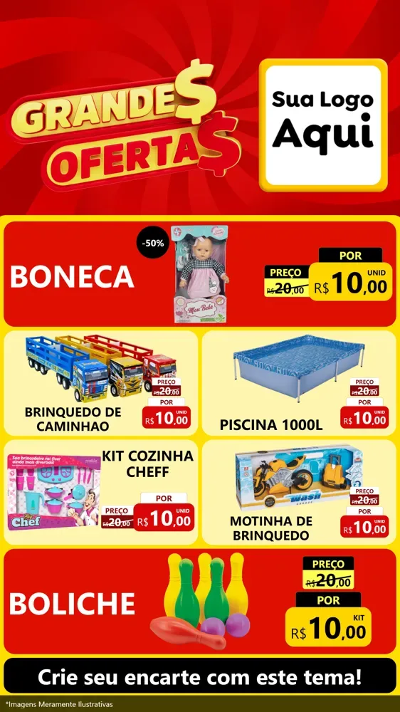 Modelo de TV para TV Vertical com o tema Grandes Ofertas para Brinquedos