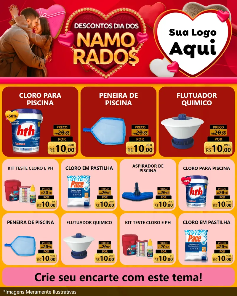 Modelo de Rede Social para Feed Instagram com o tema Descontos Dia dos Namorados para Produtos para Piscina