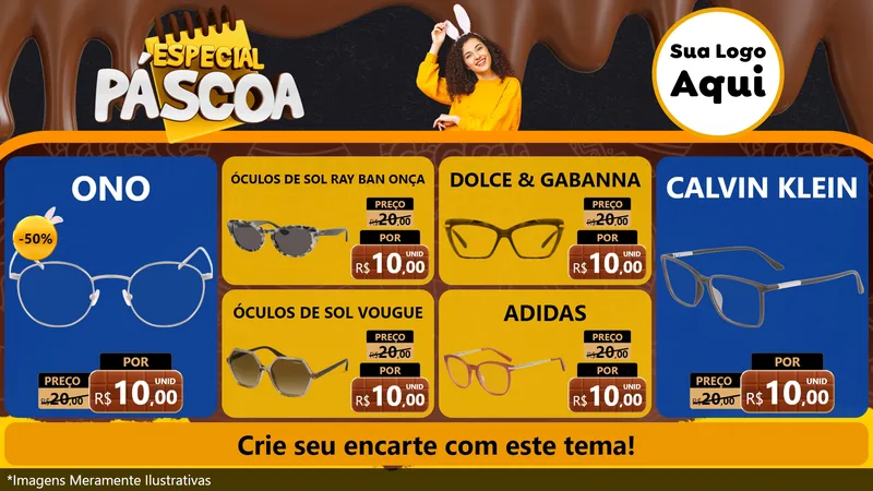 Modelo de TV para TV Horizontal com o tema Especial Páscoa para Óticas