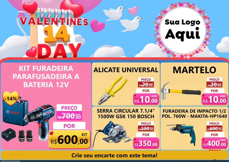 Modelo de Encarte para Encarte A4 Horizontal com o tema Valentine's Day para Maquinas e Ferramentas