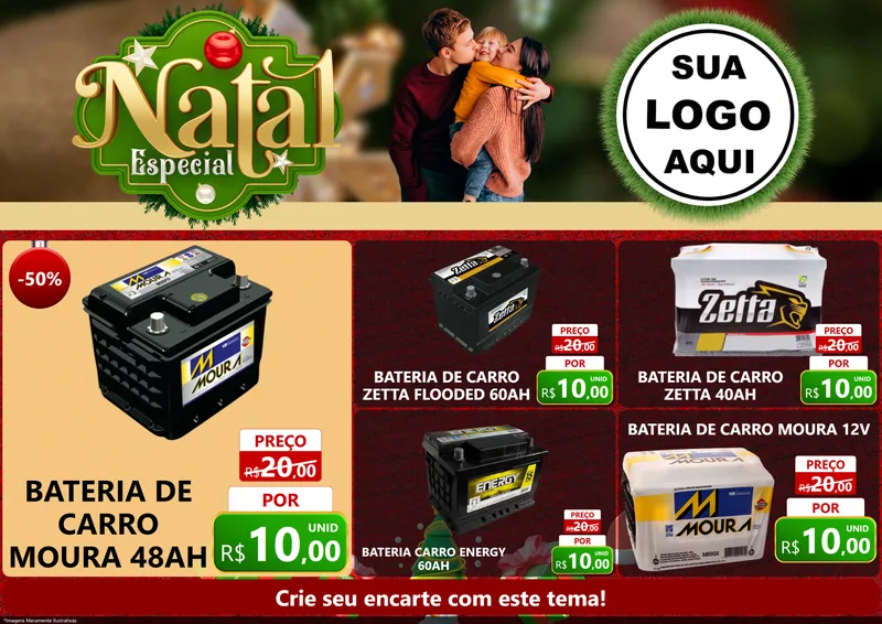 Modelo de Encarte para Encarte A4 Horizontal com o tema Natal Especial para Baterias Elétricas