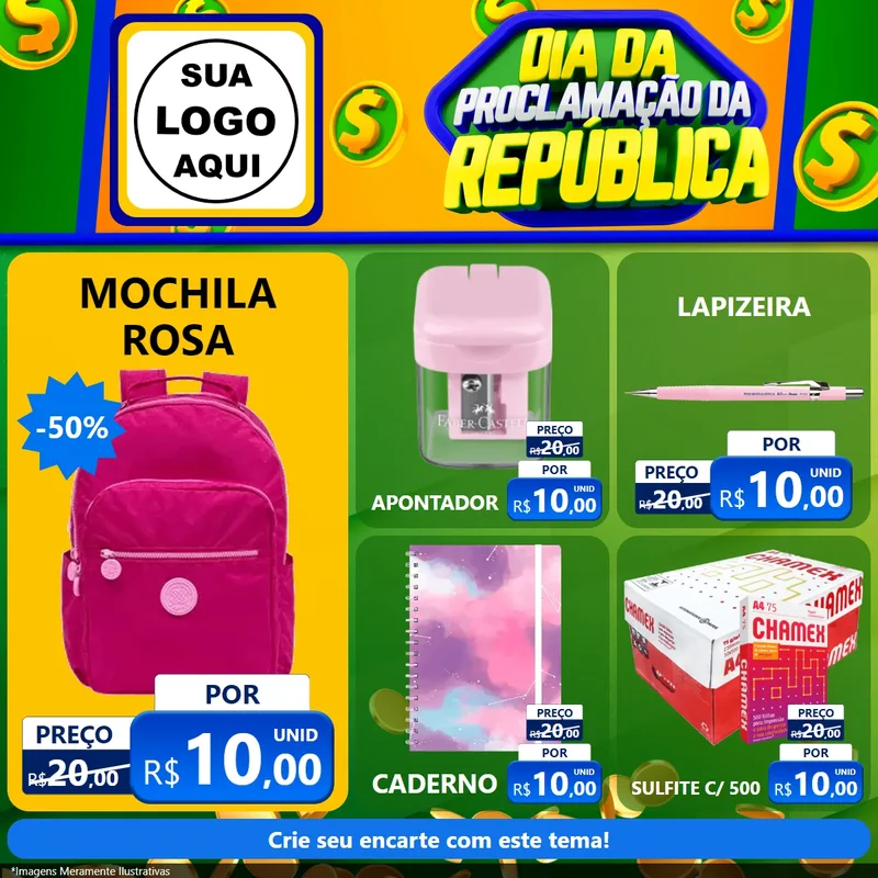Modelo de Rede Social para Feed Facebook com o tema Dia Da Proclamação da República para Papelaria