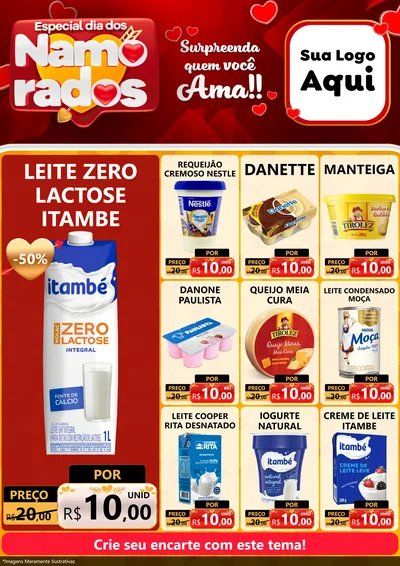 Modelo de Encarte para Encarte A4 Vertical com o tema Especial Dia dos Namorados para Frios e Laticínios