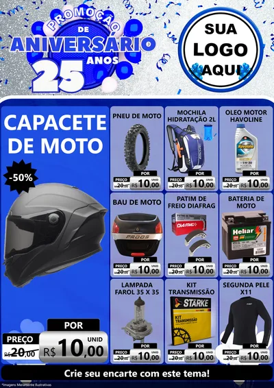 Modelo de Encarte para Encarte A4 Vertical com o tema Promoção de Aniversário - 25 Anos para Moto peças