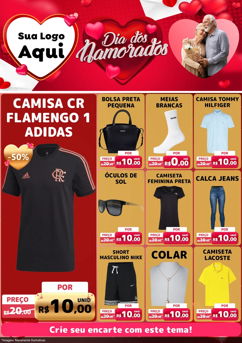 Modelo de Encarte para Encarte A4 Vertical com o tema Dia Dos Namorados para Roupas e acessórios