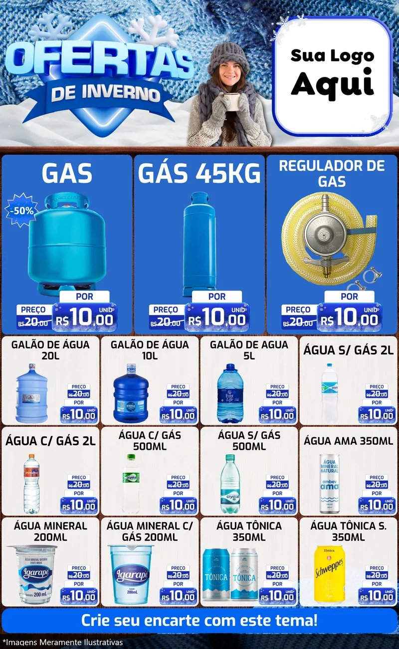 Modelo de Encarte para Encarte Grande com o tema Ofertas de Inverno para Água e gás