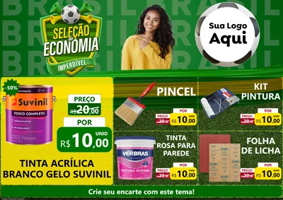Modelo de Encarte para Encarte A4 Horizontal com o tema Seleção de Economia - Copa para Tintas e Ferramentas