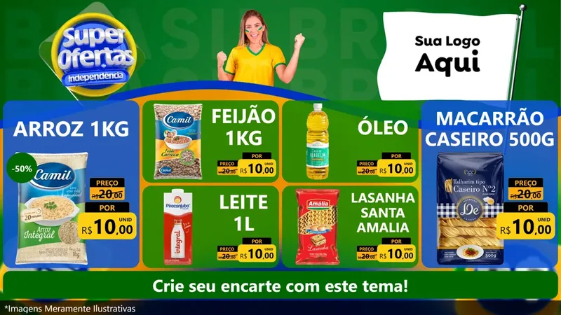 Modelo de TV para TV Horizontal com o tema Super Ofertas de Independência para Supermercado
