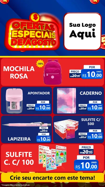 Modelo de TV para TV Vertical com o tema Ofertas Especiais de Agosto para Papelaria