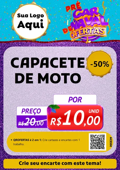 Modelo de Cartaz para Cartaz A4 Vertical com o tema Pré Carnaval de Ofertas para Moto peças