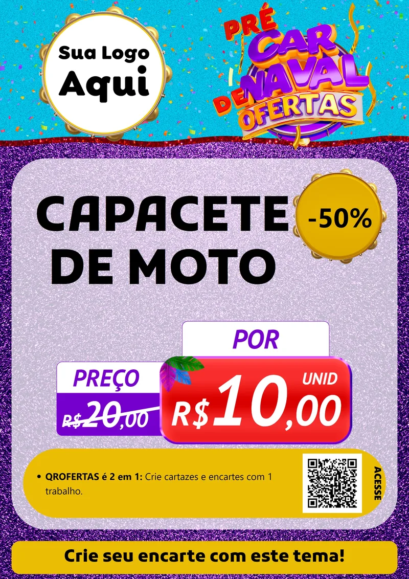 Modelo de Cartaz para Cartaz A4 Vertical com o tema Pré Carnaval de Ofertas para Moto peças