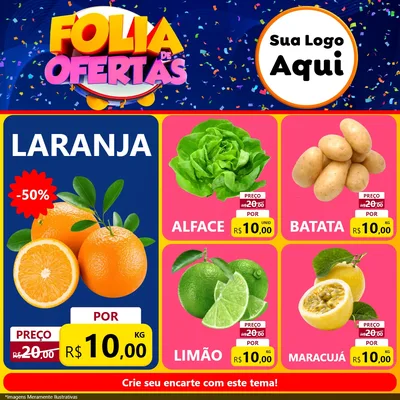 Modelo de Rede Social para Feed Facebook com o tema Folia de Ofertas para Hortifrúti