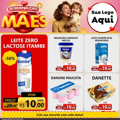 Modelo de Rede Social para Feed Facebook com o tema Semana das Mães para Frios e Laticínios