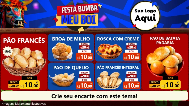 Modelo de TV para TV Horizontal com o tema Festa Bumba meu Boi para Padaria