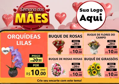 Modelo de Encarte para Encarte A4 Horizontal com o tema Semana das Mães para Floricultura e jardim