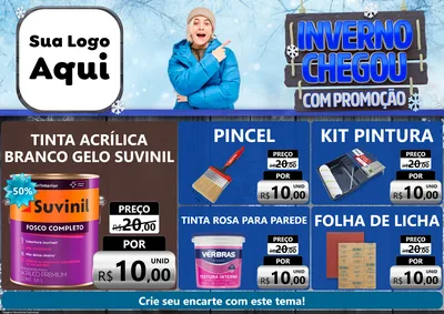 Modelo de Encarte para Encarte A4 Horizontal com o tema Inverno Chegou Com Promoção para Tintas e Ferramentas
