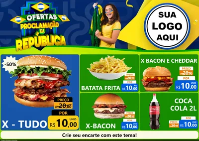 Modelo de Encarte para Encarte A4 Horizontal com o tema Ofertas Proclamação da República para Hamburgueria