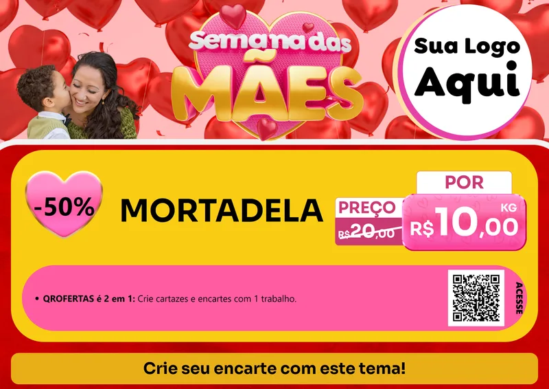 Modelo de Cartaz para Cartaz A4 Horizontal com o tema Semana Das Mães para Frios e Laticínios