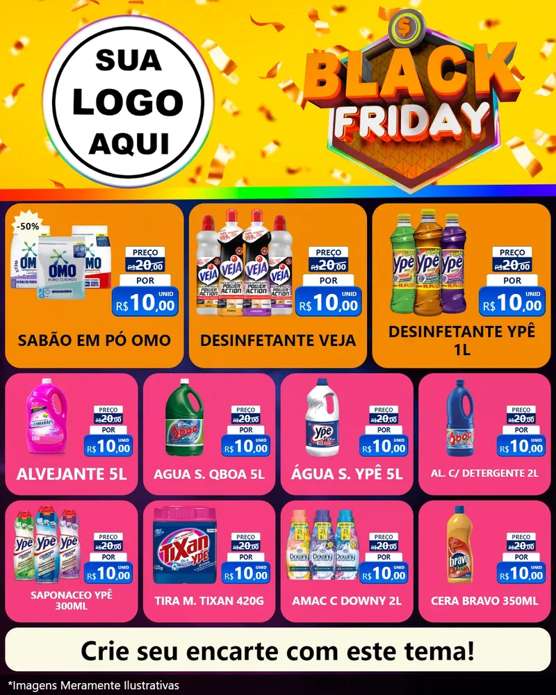 Modelo de Rede Social para Feed Instagram com o tema Black Friday para Produtos de Limpeza