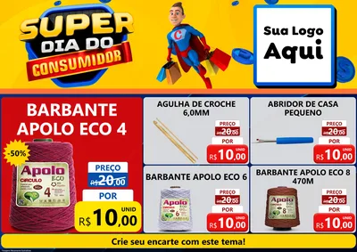 Modelo de Encarte para Encarte A4 Horizontal com o tema Super Dia do Consumidor para Armarinho e Aviamentos