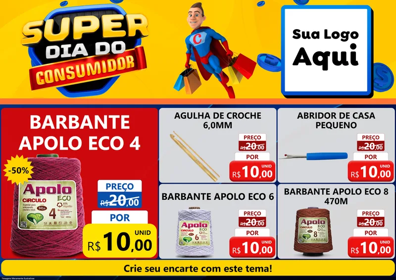 Modelo de Encarte para Encarte A4 Horizontal com o tema Super Dia do Consumidor para Armarinho e Aviamentos