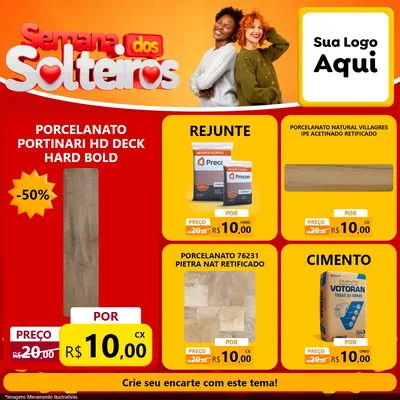 Modelo de Rede Social para Feed Facebook com o tema Semana dos Solteiros para Pisos e revestimentos