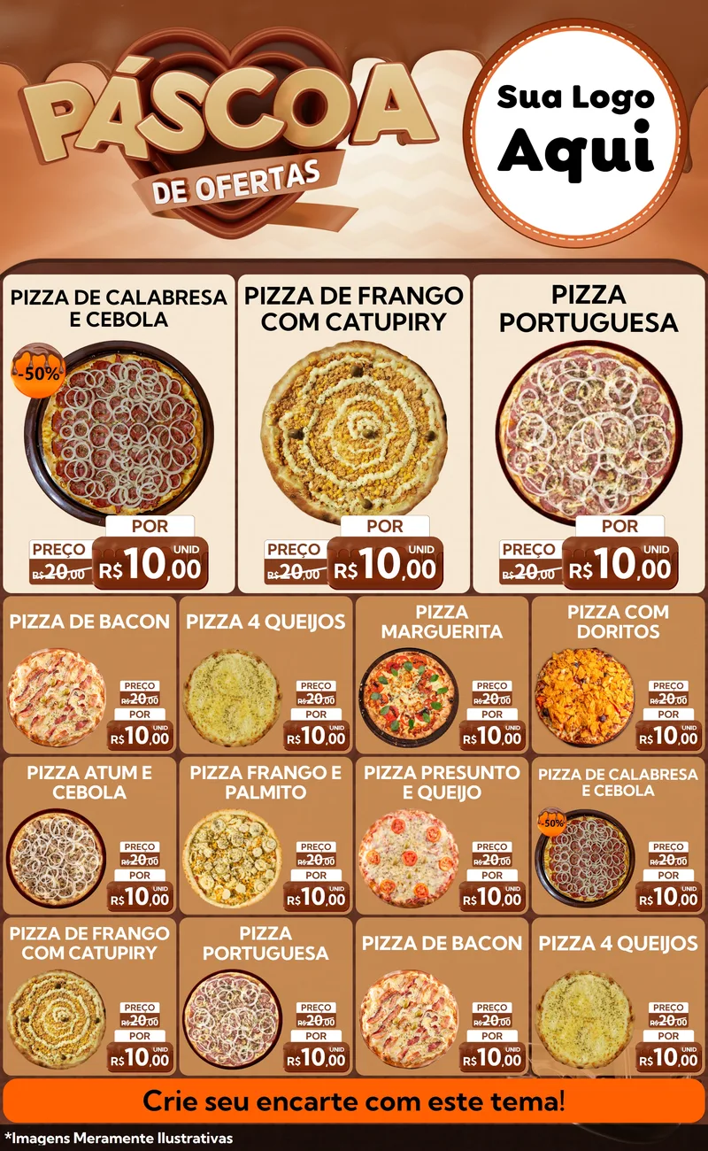 Modelo de Encarte para Encarte Grande com o tema Páscoa de Ofertas para Pizzaria