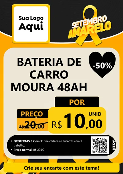 Modelo de Cartaz para Cartaz A4 Vertical com o tema Setembro Amarelo para Baterias Elétricas