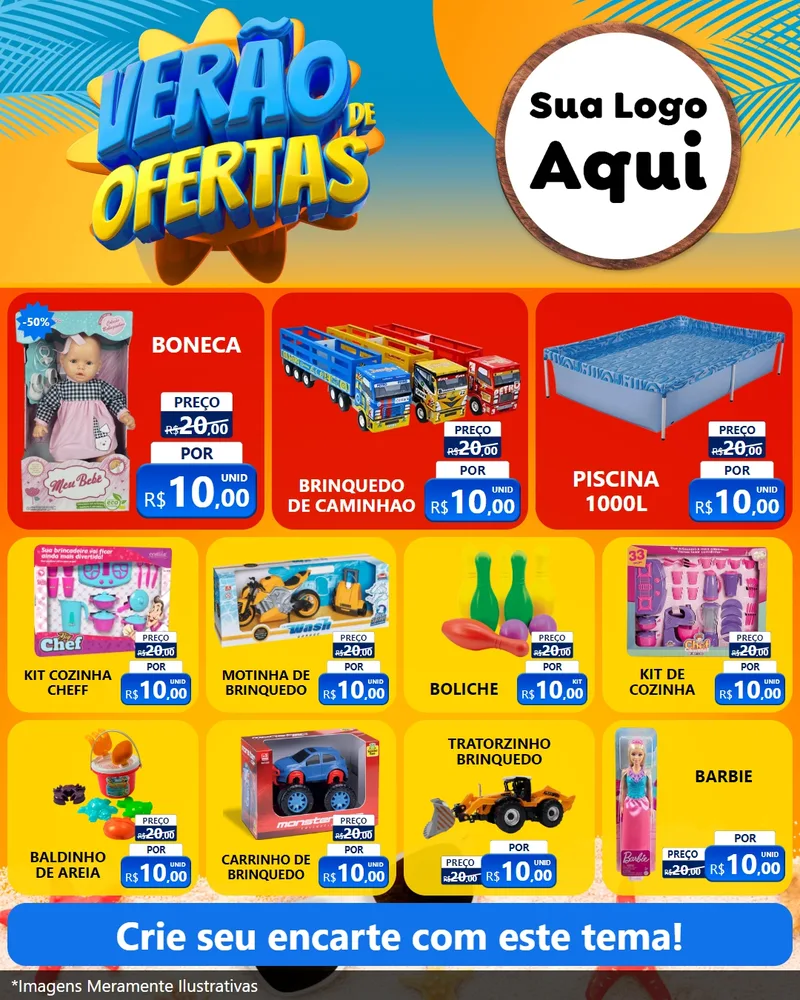 Modelo de Rede Social para Feed Instagram com o tema Verão de Ofertas para Brinquedos