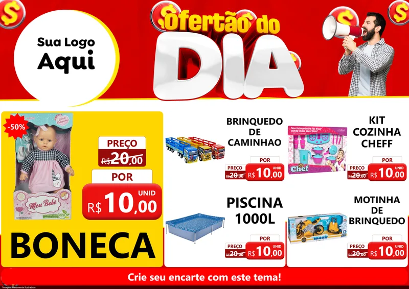 Modelo de Encarte para Encarte A4 Horizontal com o tema Ofertão do dia para Brinquedos