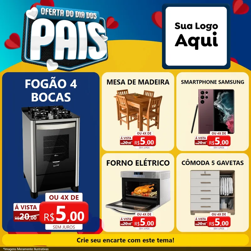 Modelo de Rede Social para Feed Facebook com o tema Oferta Do Dia Dos Pais para Móveis e Eletro