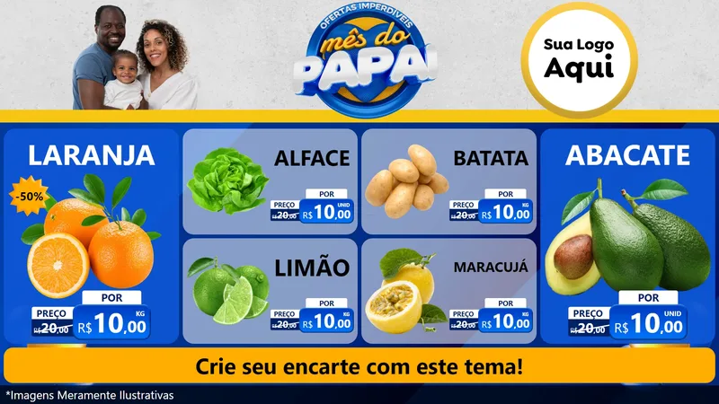 Modelo de TV para TV Horizontal com o tema Ofertas Imperdíveis Mês Do Papai para Hortifrúti