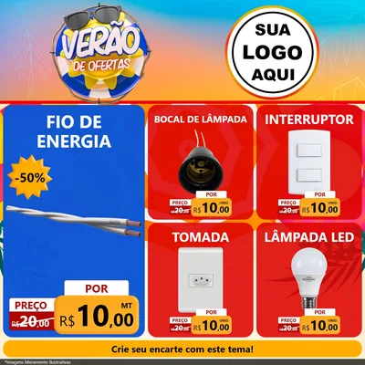 Modelo de Rede Social para Feed Facebook com o tema Verão de Ofertas para Materiais Elétricos
