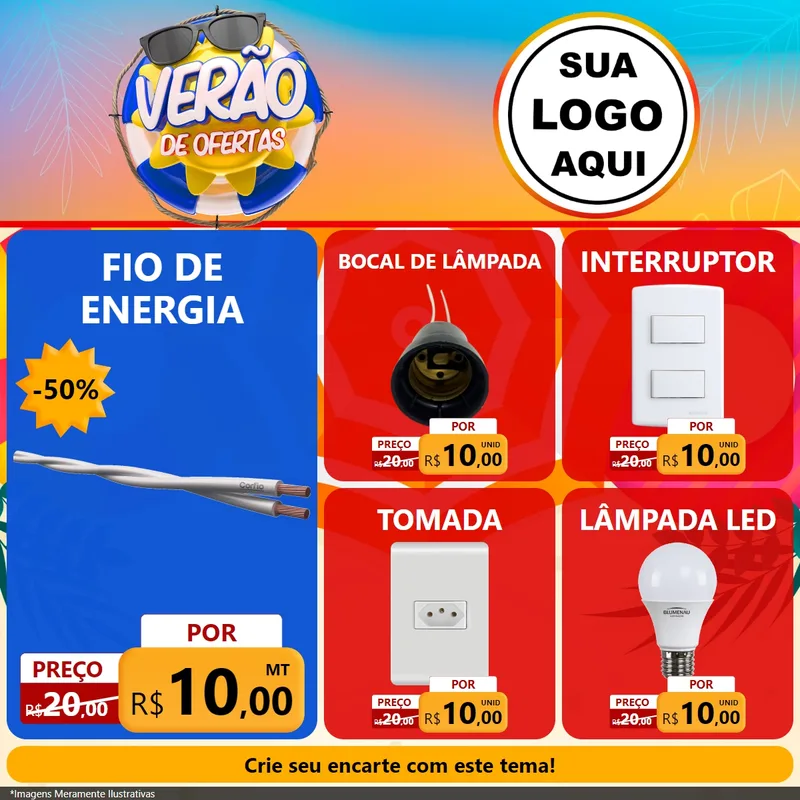 Modelo de Rede Social para Feed Facebook com o tema Verão de Ofertas para Materiais Elétricos