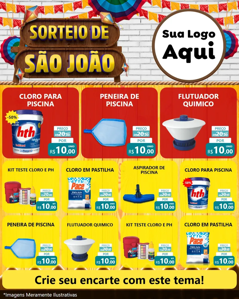 Modelo de Rede Social para Feed Instagram com o tema Sorteio de São João para Produtos para Piscina
