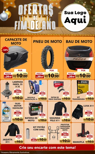Modelo de Encarte para Encarte Grande com o tema Ofertas de Fim de Ano para Moto peças