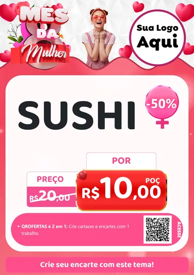 Modelo de Cartaz para Cartaz A4 Vertical com o tema Mês da Mulher para Comida japonesa