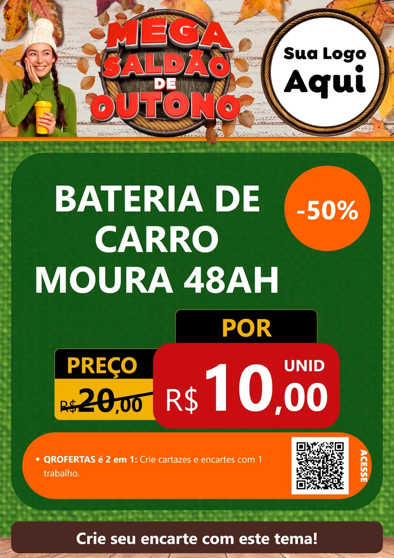 Modelo de Cartaz para Cartaz A4 Vertical com o tema Mega Saldão de Outono para Baterias Elétricas